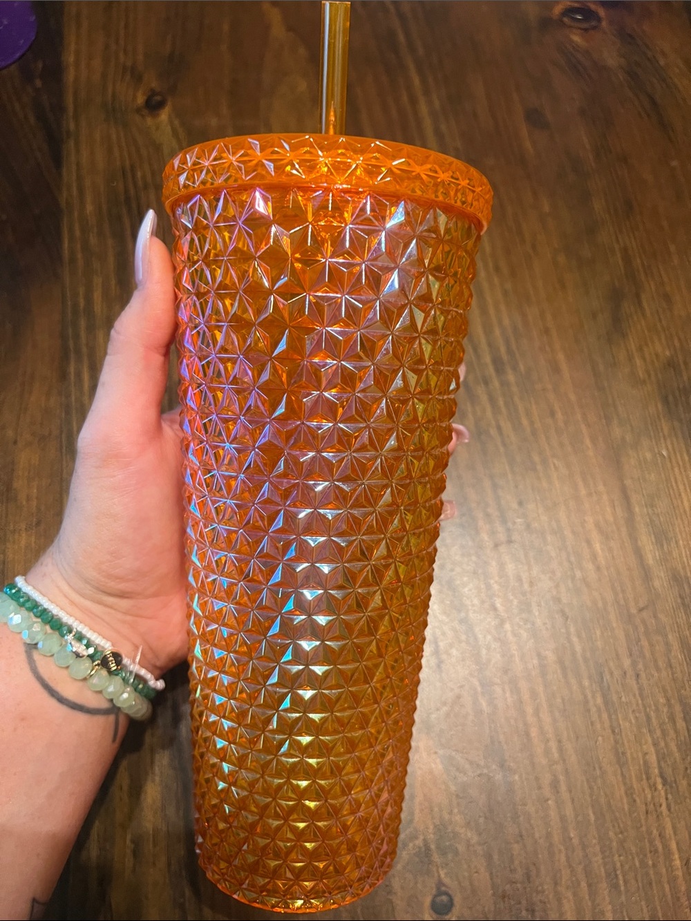 Textured Iridescent Orange Tumbler with Straw